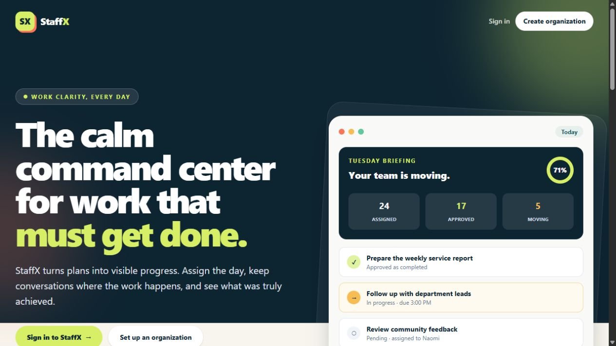 Snapshot of the new StaffX work management homepage